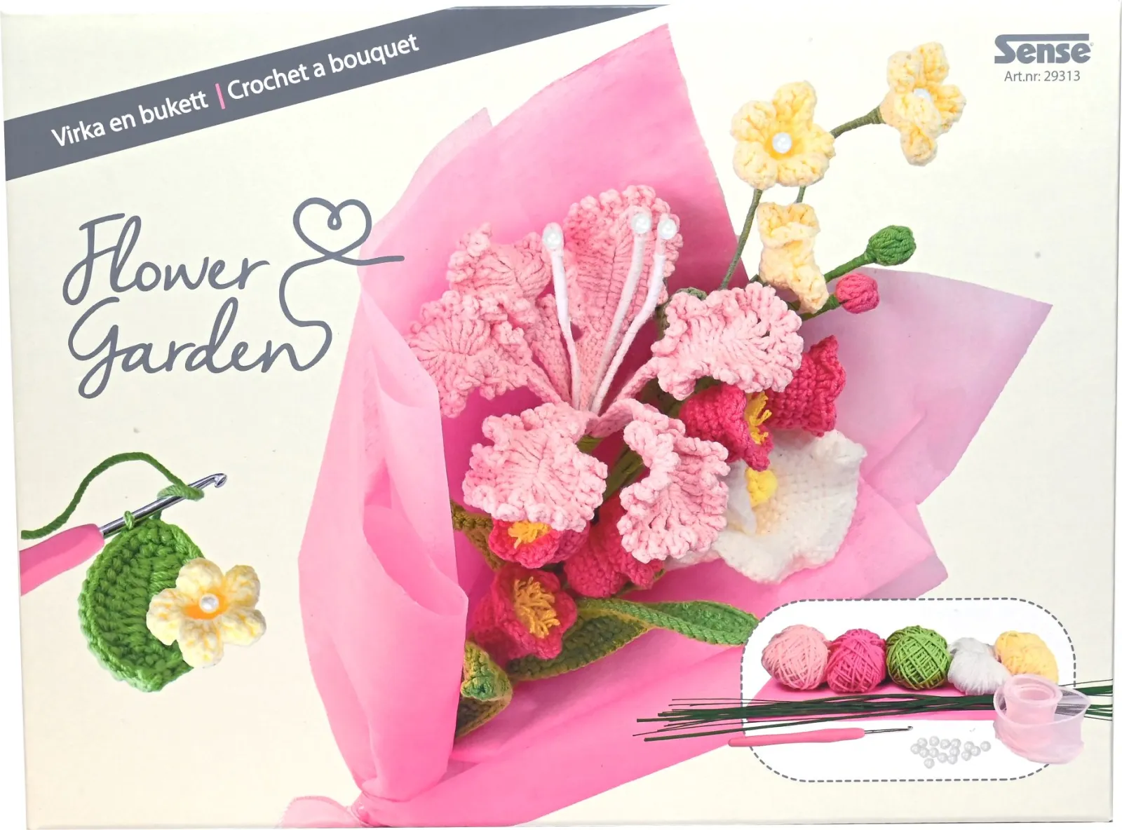 HÆKLESÆT BLOMSTERBUKET ROSA