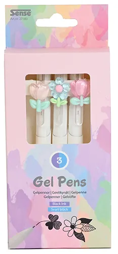 GELPENNE MED BLOMSTERDEKORATION 3 STK